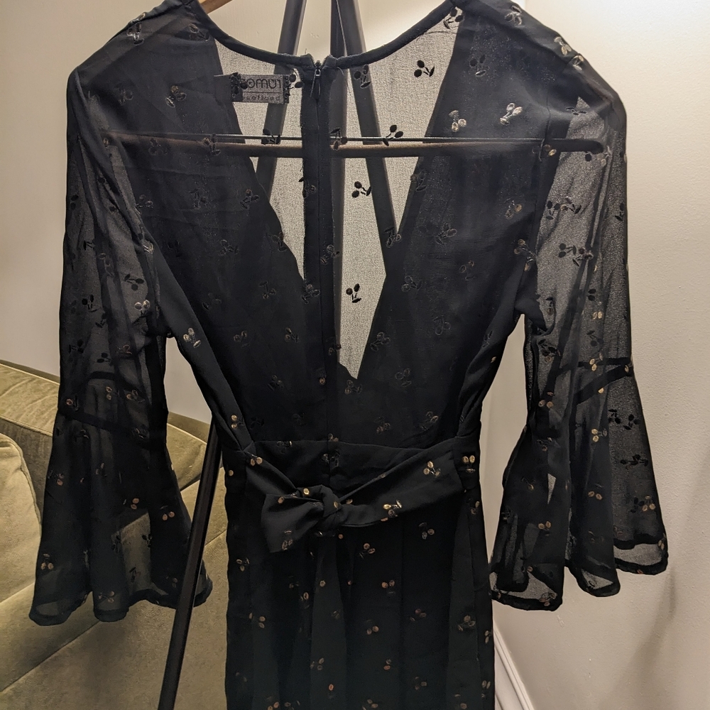 Elegant Black Dress with Sheer Sleeves